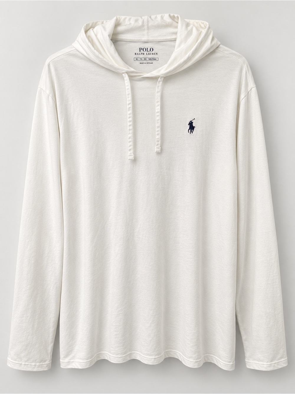 Polo by Ralph Lauren White Hooded Crewneck Sweater with Navy Logo